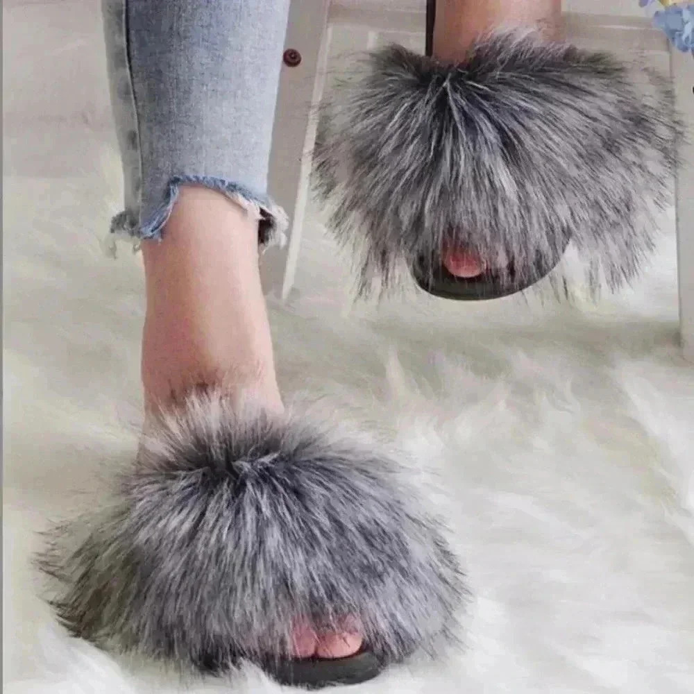NEW Super cute Faux Fur Slides - Cozy Gray! - Picture 2 of 7